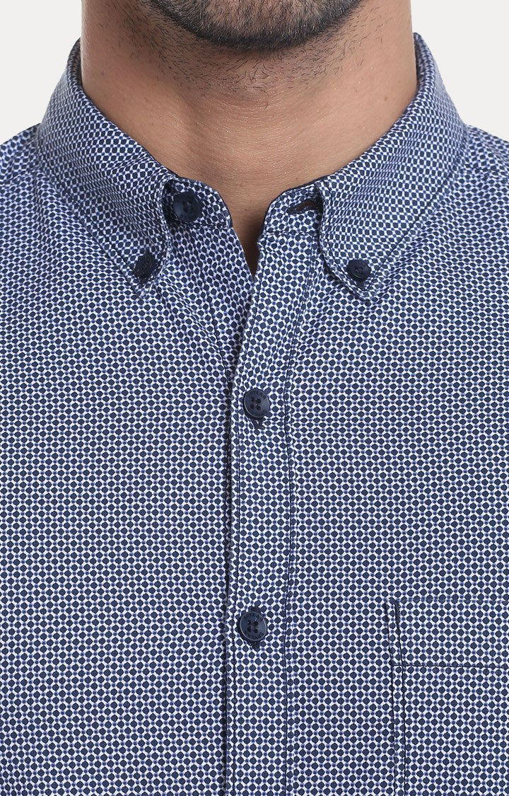 Spykar Men'S Blue Cotton Printed Casual Shirts