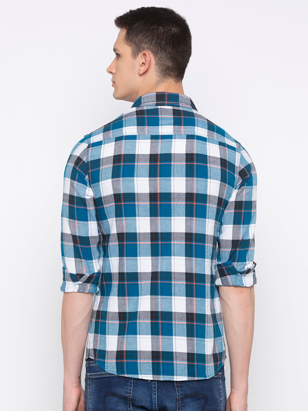 Spykar Men Blue Checked Slim Fit Casual Shirt