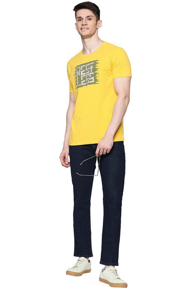 Spykar Men Yellow Cotton Slim Fit Round Neck T-Shirt