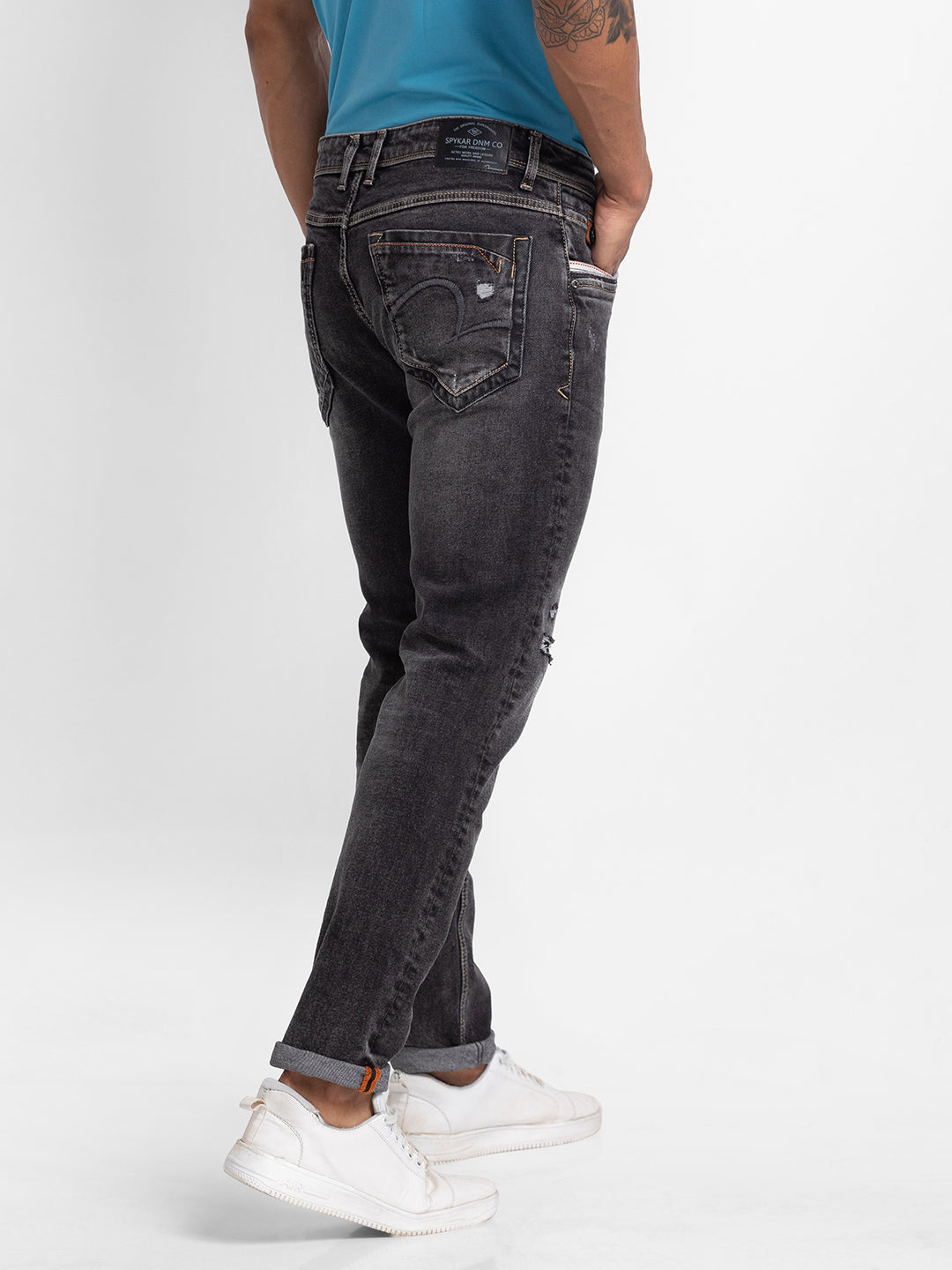 Spykar Carbon Black Cotton Slim Fit Narrow Length Jeans For Men (Skinny)