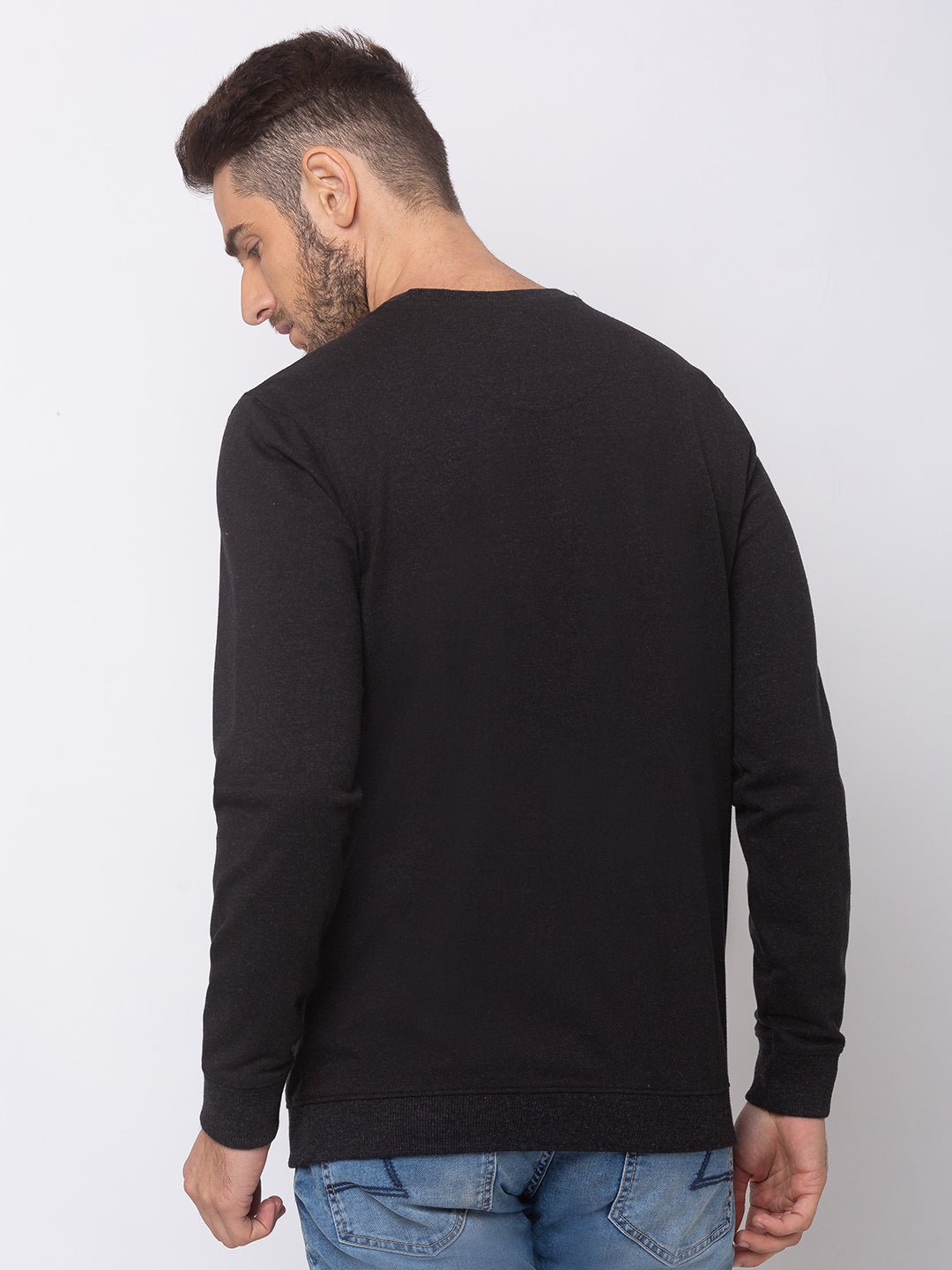 Spykar Black Blended Slim Fit Sweatshirt For Men