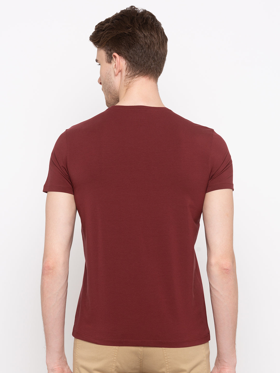 Spykar Red Cotton Slim Fit T-Shirt For Men