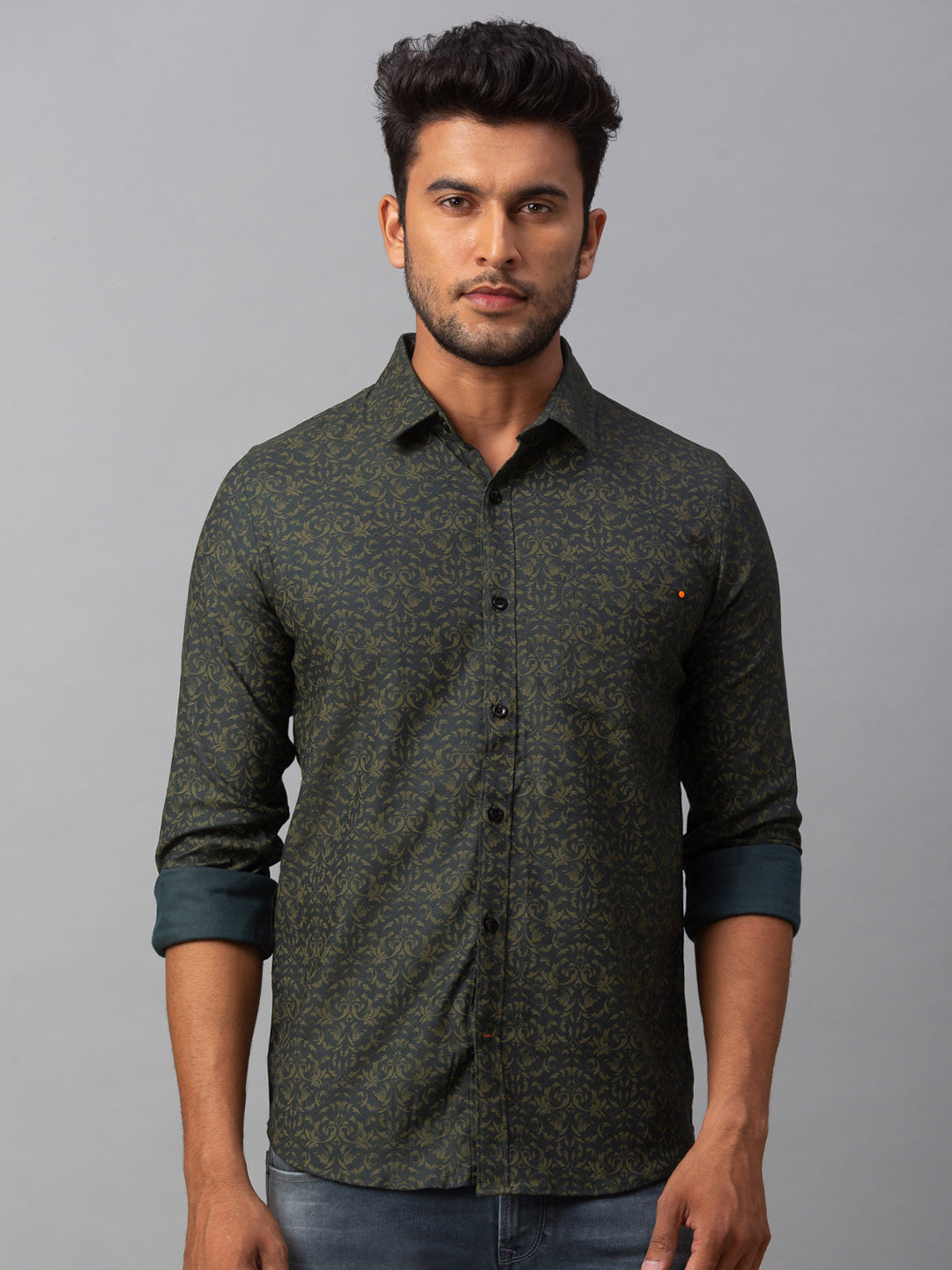 Spykar Men Green Cotton Slim Fit Shirt