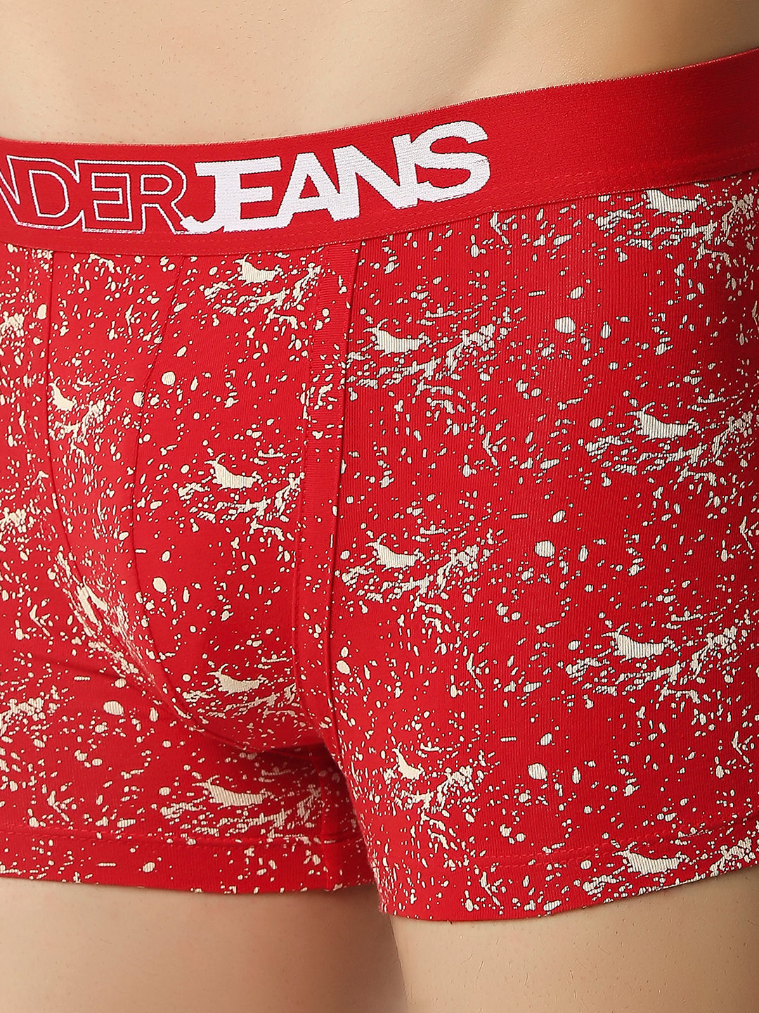Men Premium Red Cotton Blend Regular Fit Trunk - Underjeans By Spykar