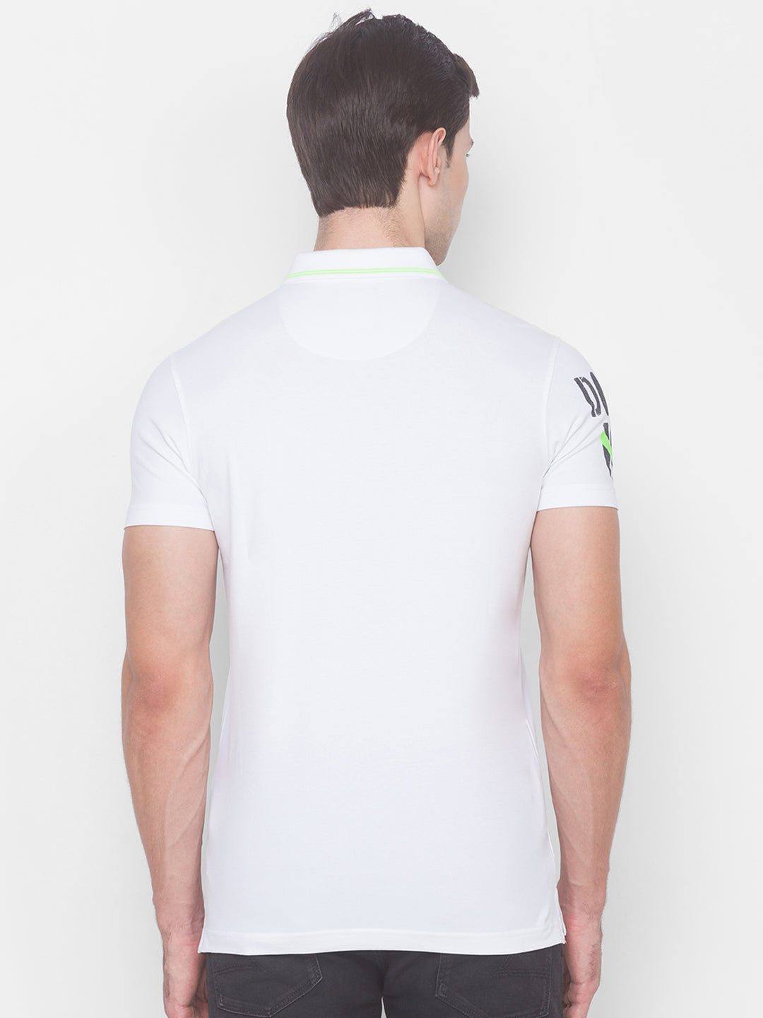 Spykar Men White Cotton Slim Fit Polo T-Shirt