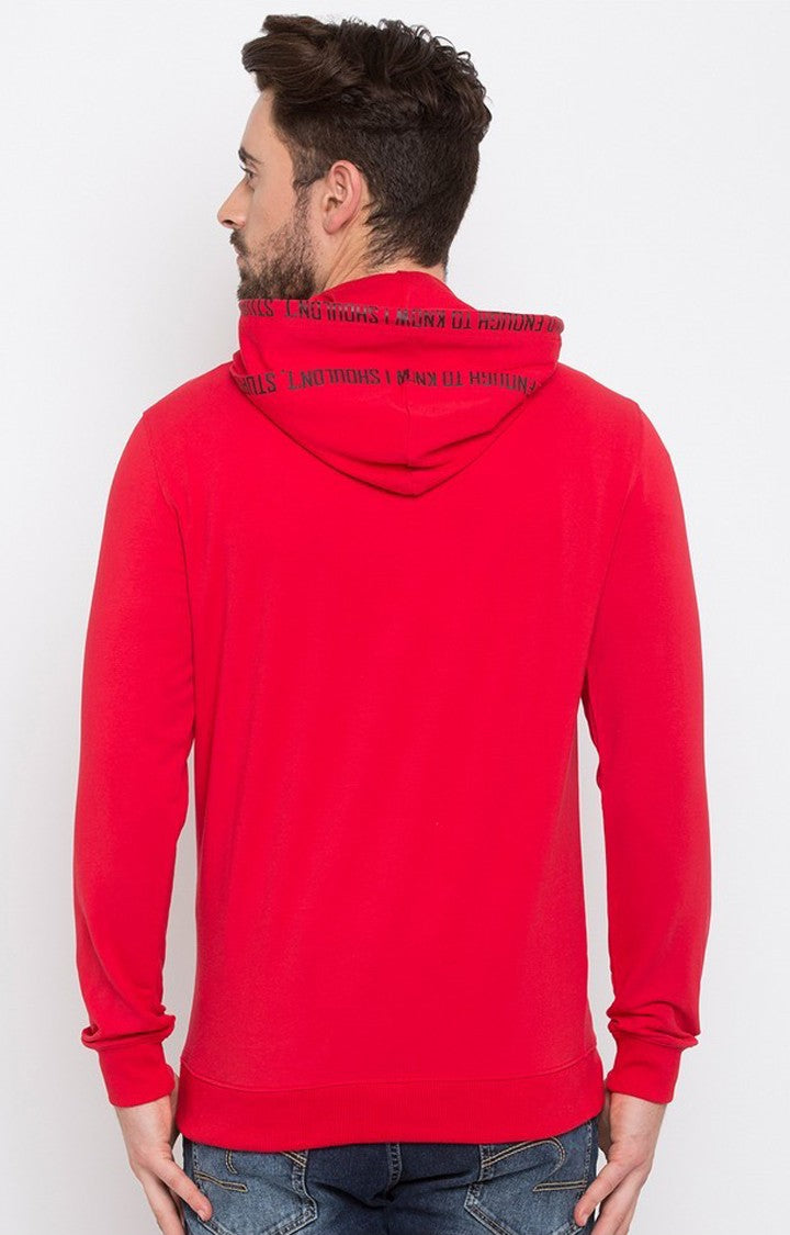 Spykar Men Red Solid Slim Fit Hooded Sweatshirt