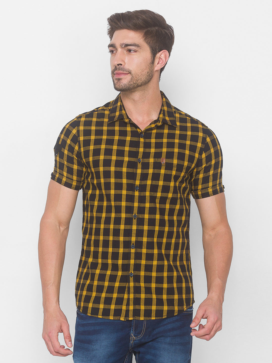 Spykar Men Sunset Yellow Cotton Shirts (Slim)