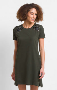 Spykar Olive Green Cotton Blend Slim Fit Printed Dress For Women
