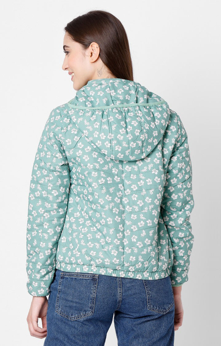 Spykar Green Cotton Jacket For Women