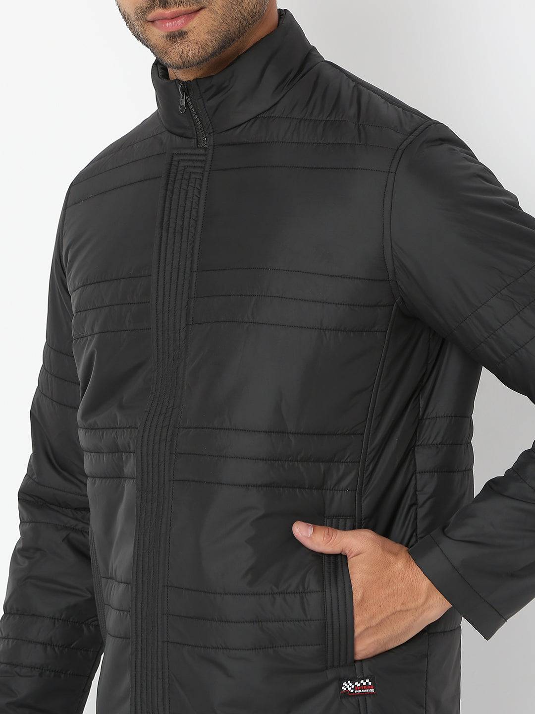 Spykar Men Black Nylon Regular Fit Jacket