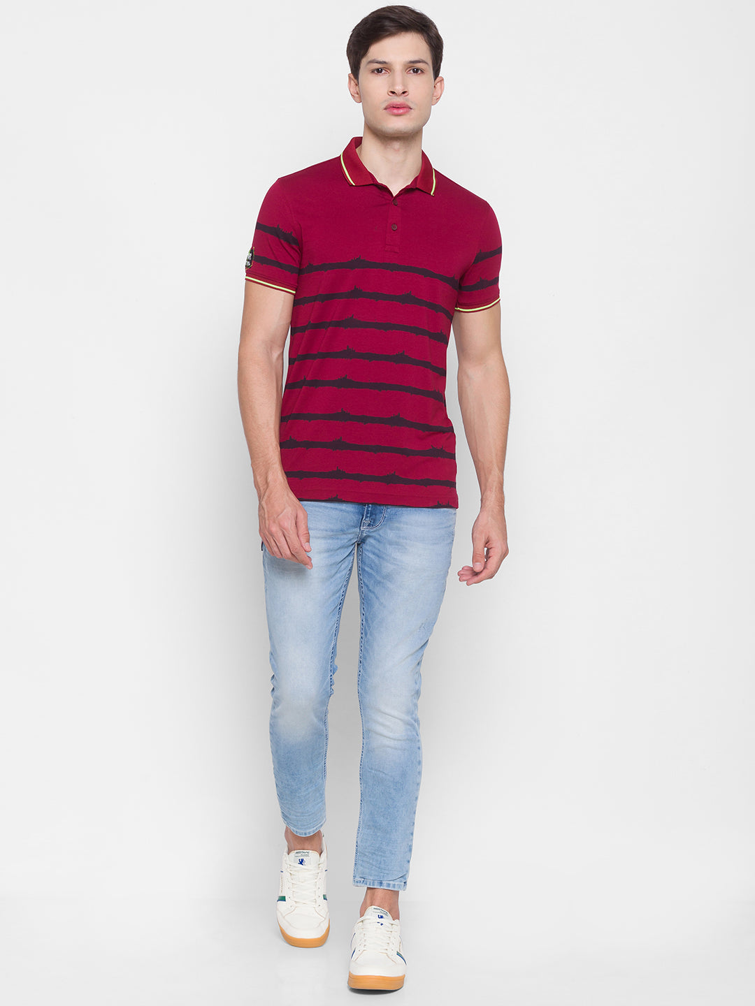 Spykar Men Red Cotton Slim Fit Polo T-Shirt