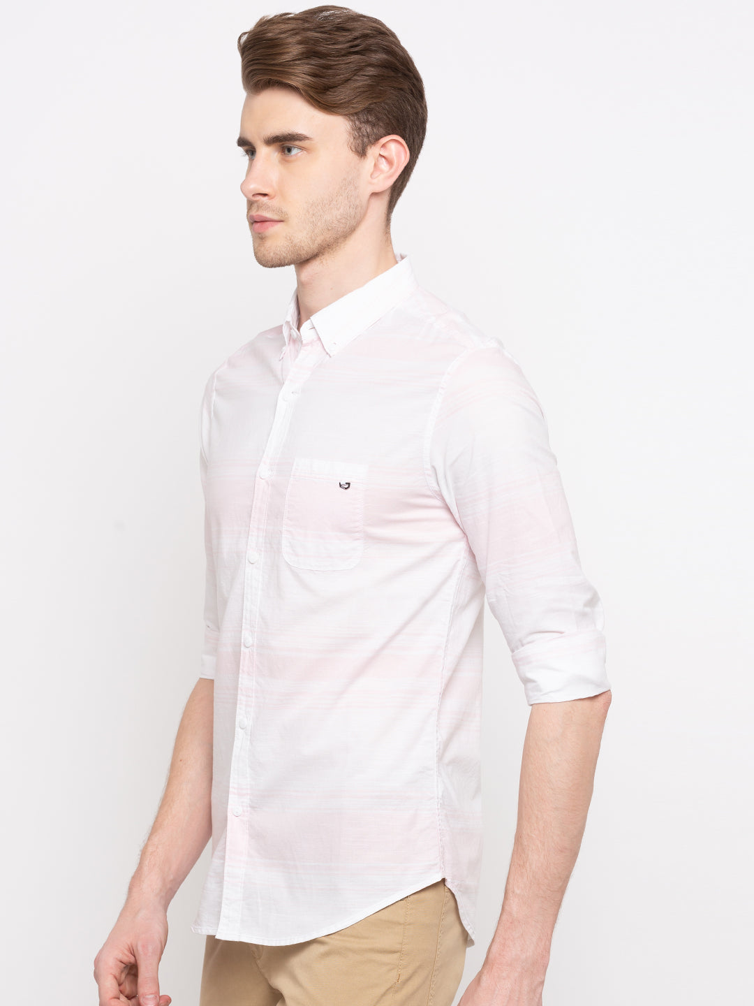 Spykar Pink Cotton Slim Fit Shirts For Men