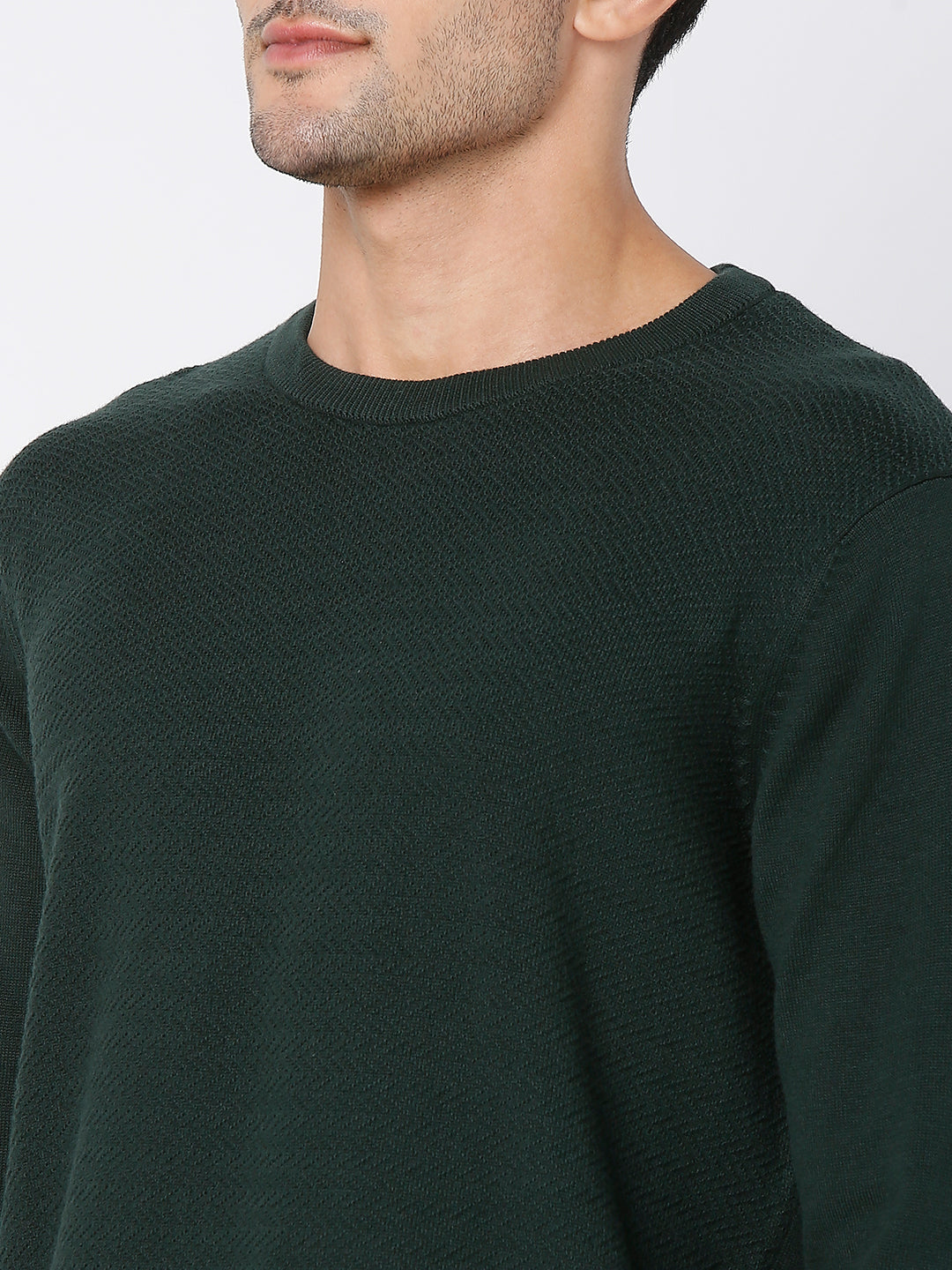 Spykar Men Bottle Green Cotton Full Sleeve Casual Sweater