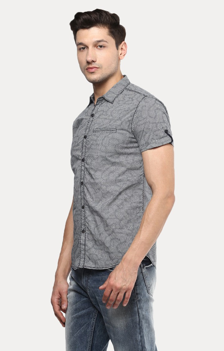 Spykar Men'S Grey Cotton Printed Casual Shirts