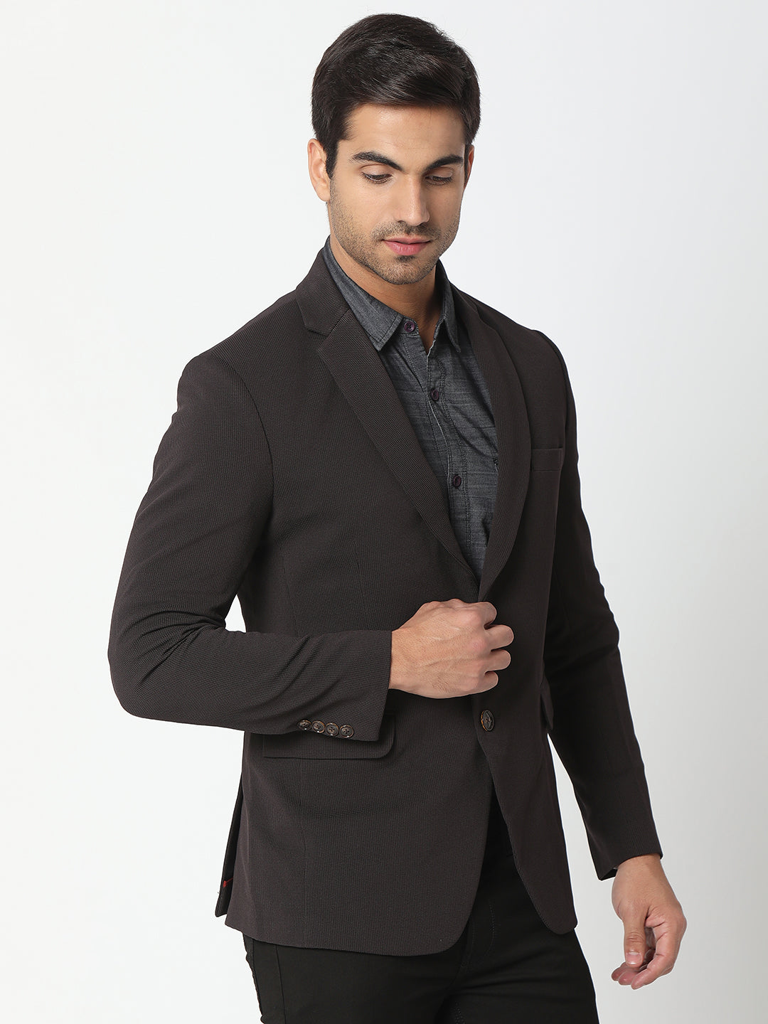 Spykar Men Black Cotton Slim Fit Blazer