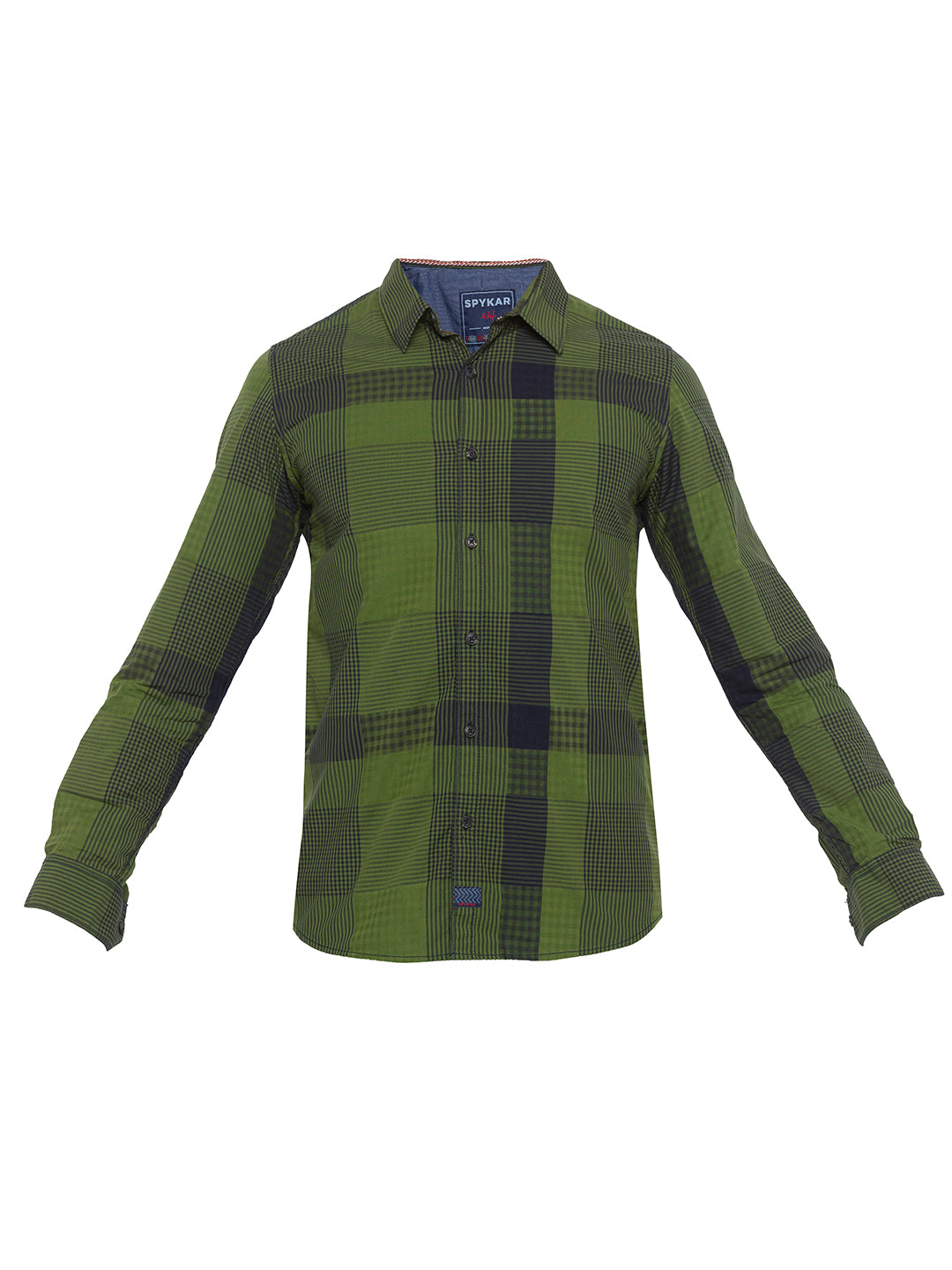 Spykar Men Green Checked Slim Fit Casual Shirt