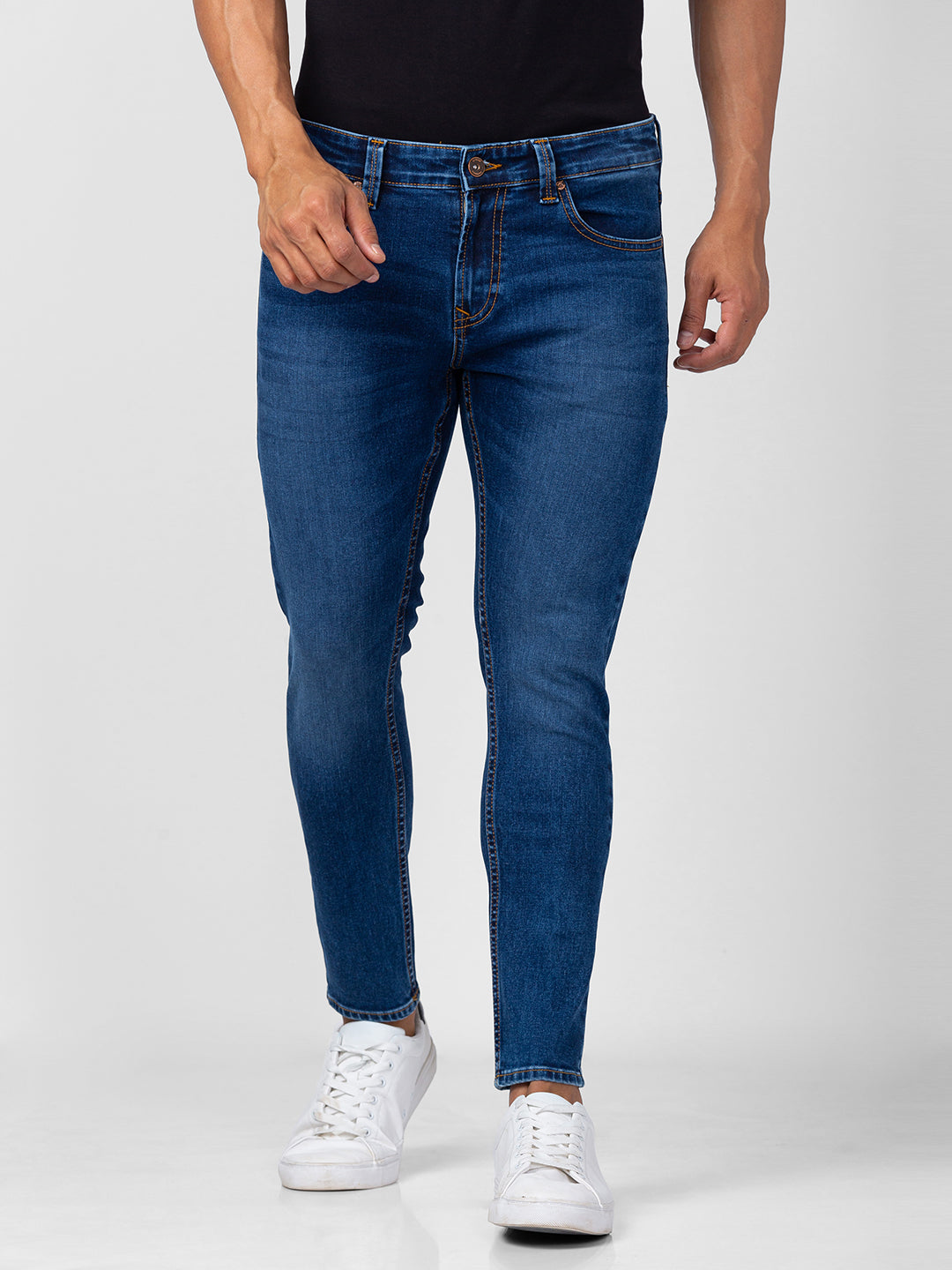 Spykar Men Mid Blue Cotton Slim Fit Tapered Length Jeans (Kano)