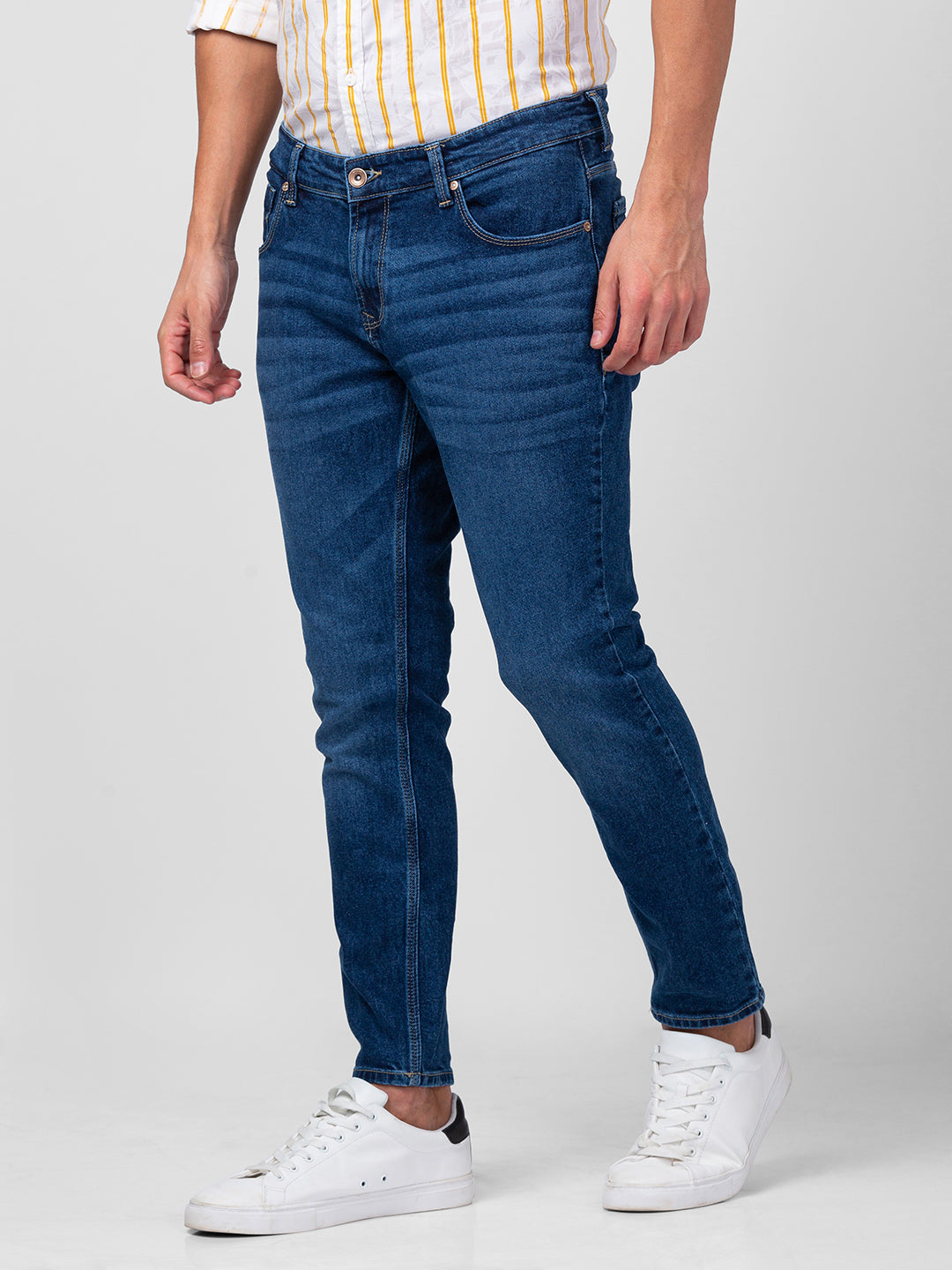 Spykar Men Mid Blue Cotton Slim Fit Tapered Length Jeans (Kano)