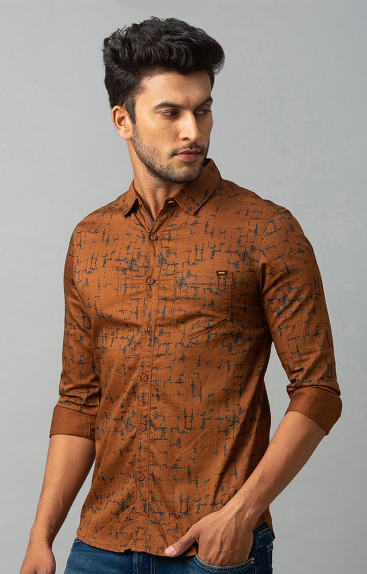 Spykar Men Brown Cotton Printed Casual Shirts