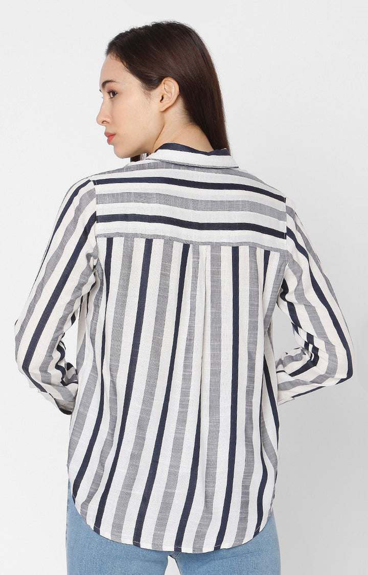 Spykar Women White Viscose Striped Casual Shirts