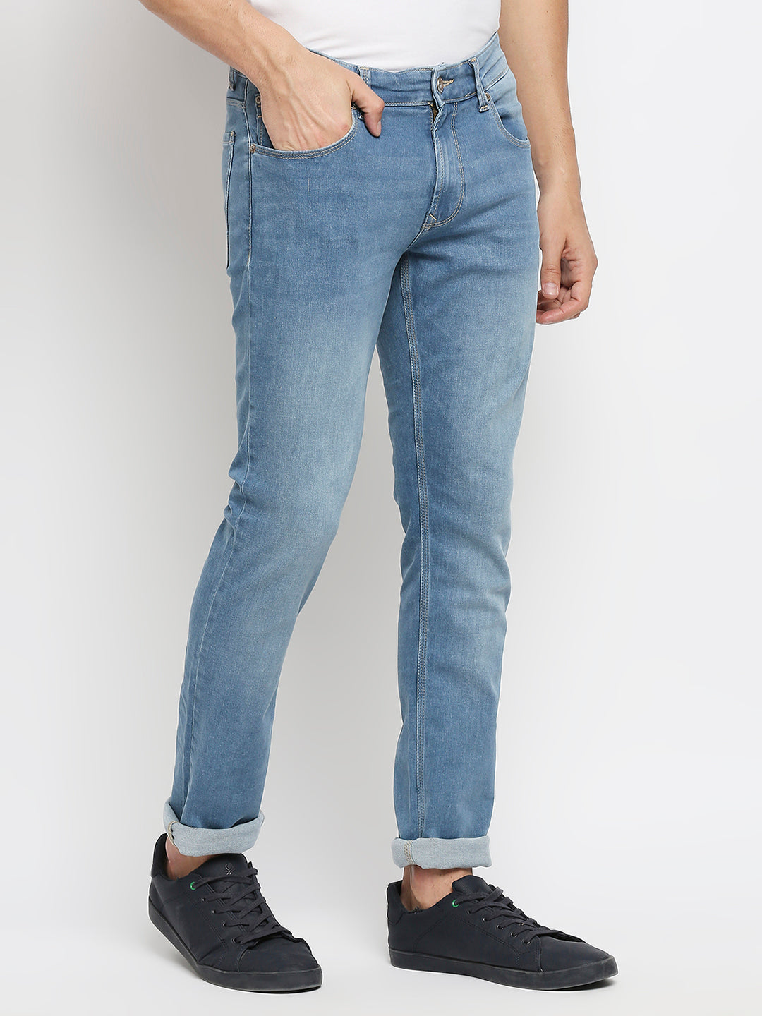 Spykar Light Blue Cotton Regular Fit Narrow Length Jeans (Rover)