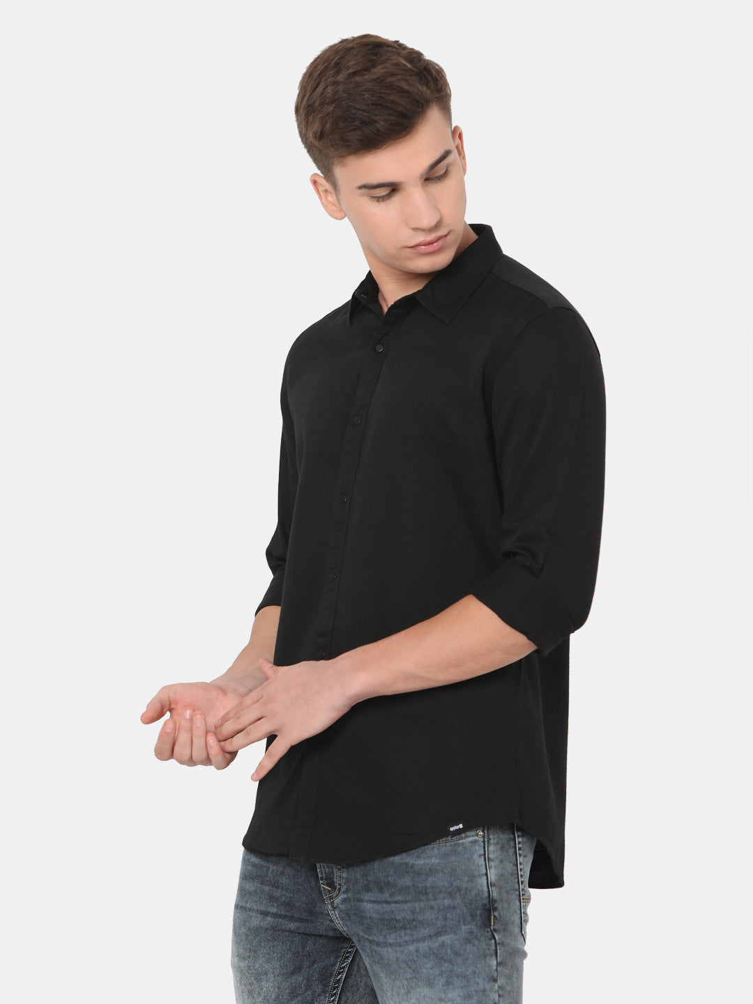 Spykar Slim Fit Men Black Cotton Casual Shirts