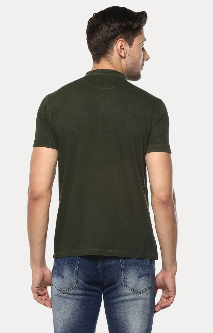 Spykar Green Solid Slim Fit Men T-Shirts