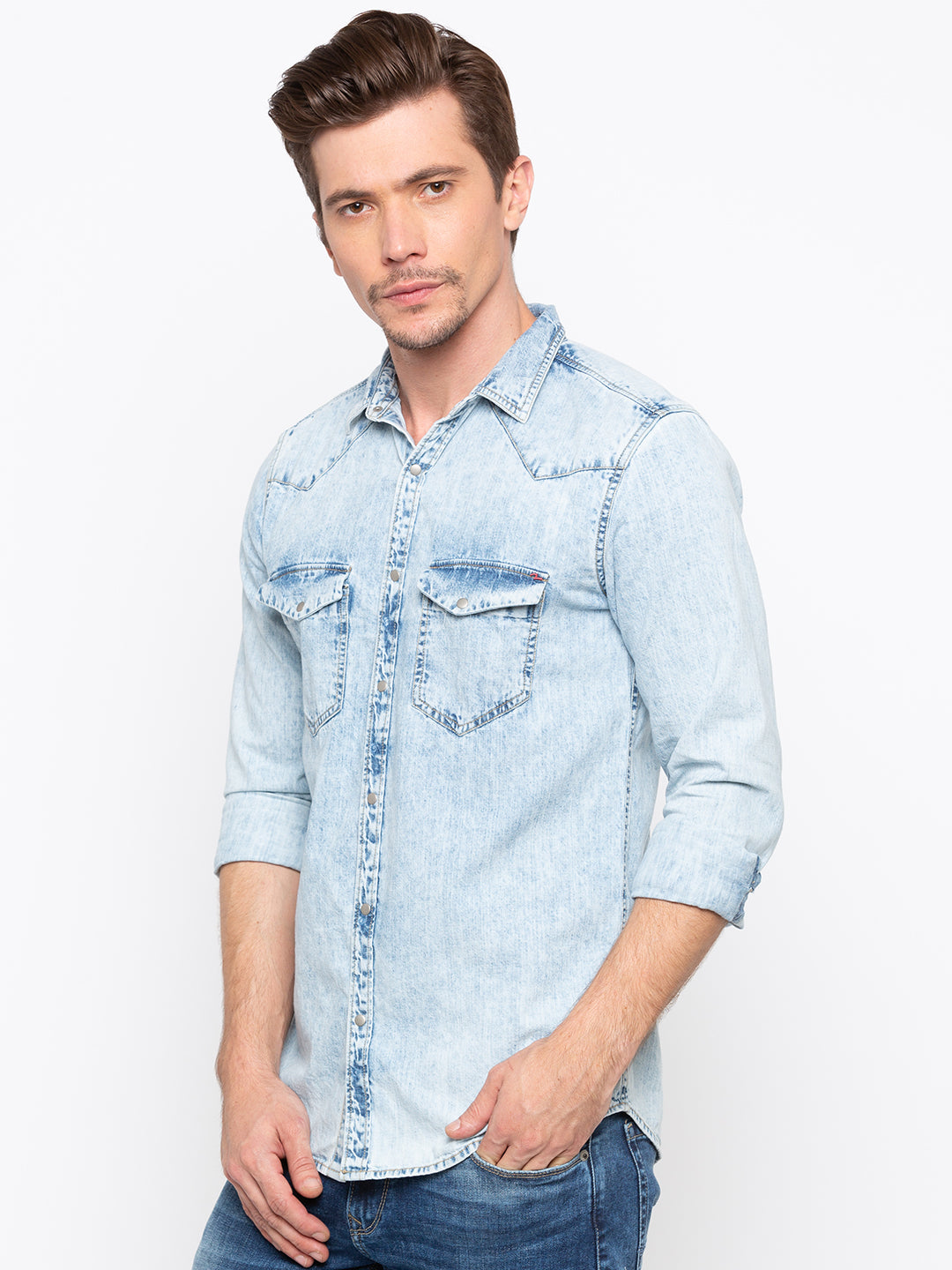 Spykar Men Blue Cotton Casual Shirt