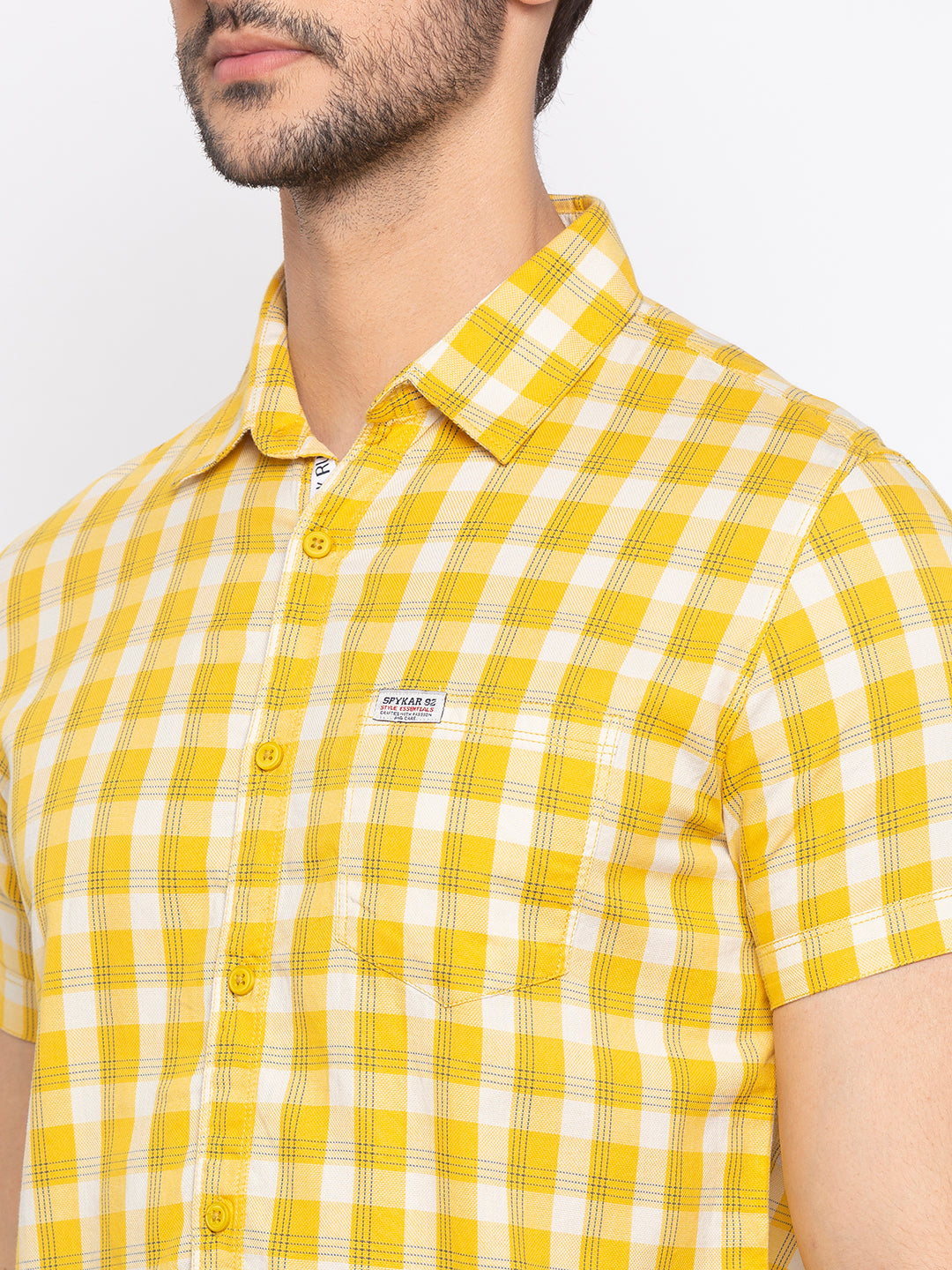 Spykar Men Yellow Checked Slim Fit Casual Shirt