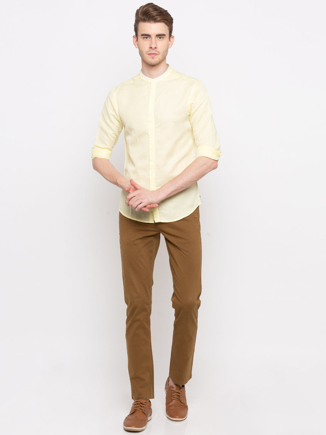 Spykar Slim Fit Men Yellow Cotton Casual Shirt