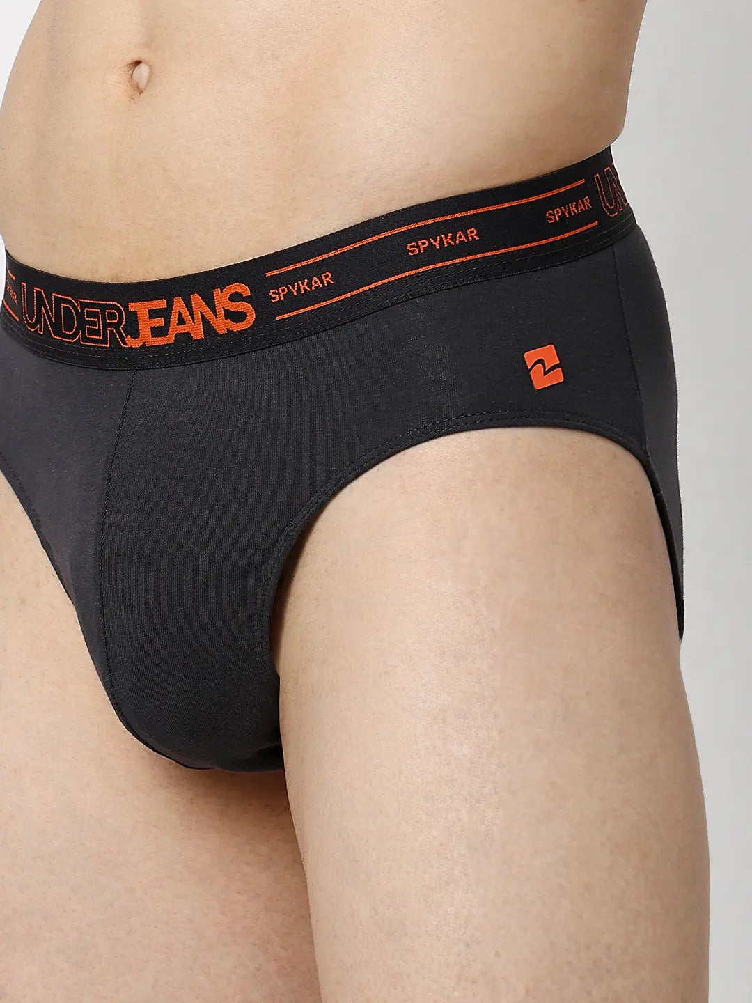 Underjeans By Spykar Men Premium Grey & White Cotton Blend Regular Fit Brief - Pack Of 2
