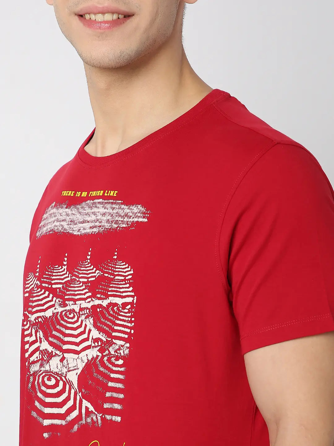 Spykar Men Deep Red Cotton Regular Fit Printed Round Neck Tshirt