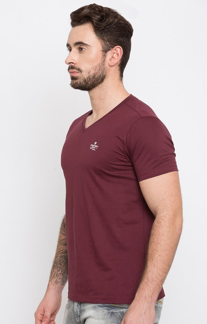 Spykar Wine Solid Slim Fit Men T-Shirts