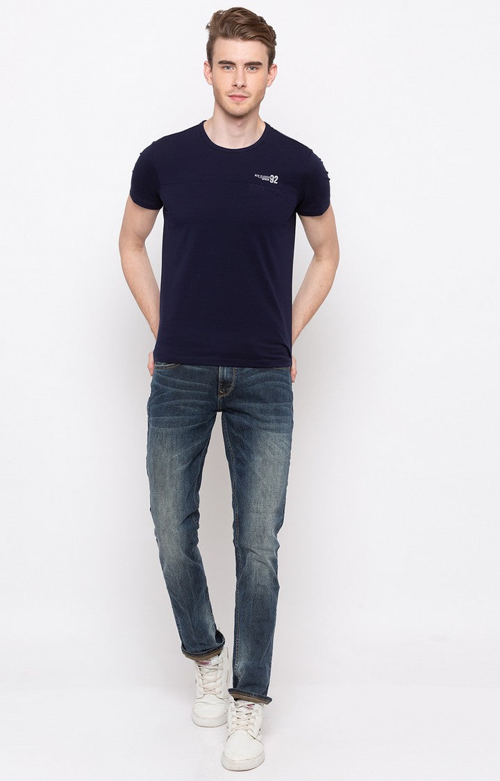 Spykar Navy Solid Slim Fit Men T-Shirts