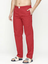 Men Premium Cotton Printed Red Pyjama- Underjeans By Spykar