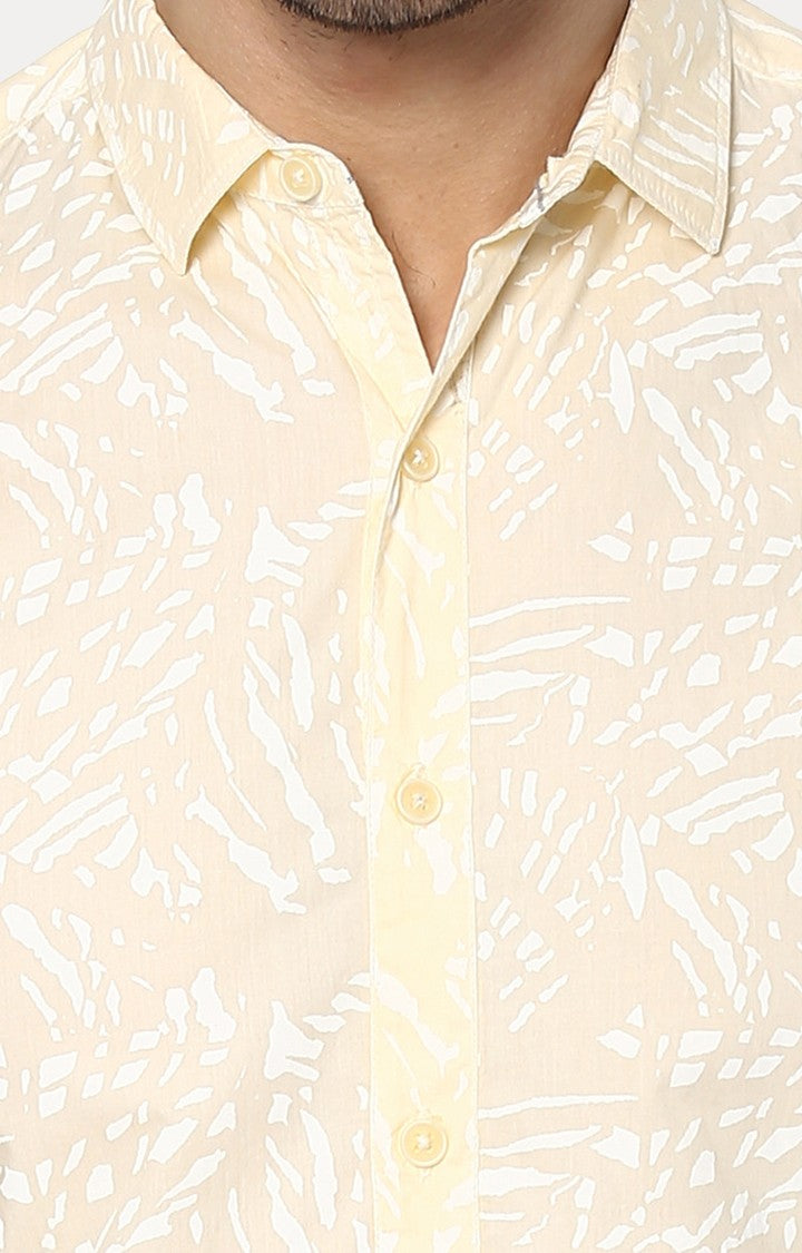 Spykar Men'S Yellow Cotton Printed Casual Shirts