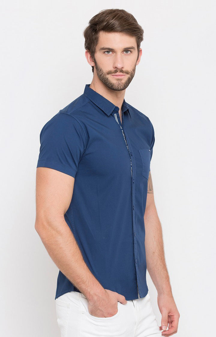 Spykar Men'S Blue Cotton Solid Casual Shirts