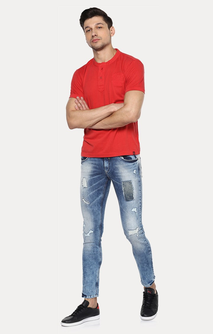 Spykar Red Solid Slim Fit Men T-Shirts