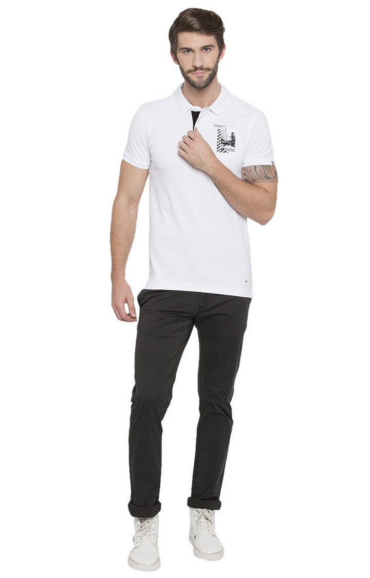 Spykar White Solid Slim Fit Polo T-Shirt