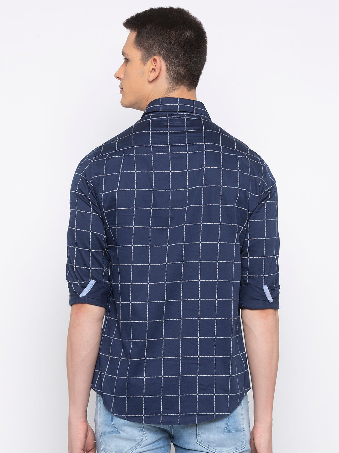 Spykar Slim Fit Men Navy Checked Casual Shirt