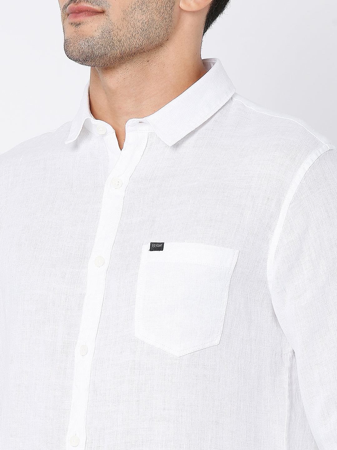 Spykar White Cotton Full Sleeve Plain Shirt For Men