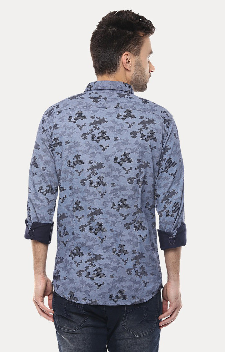 Spykar Men'S Blue Cotton Printed Casual Shirts