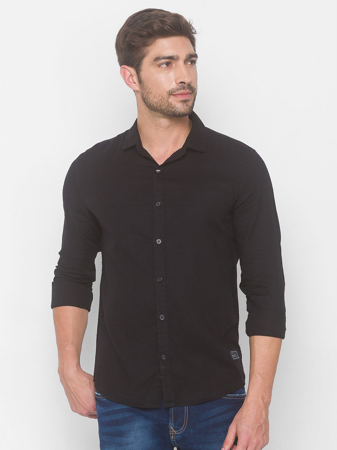 Spykar Men Black Cotton Slim Fit Shirt