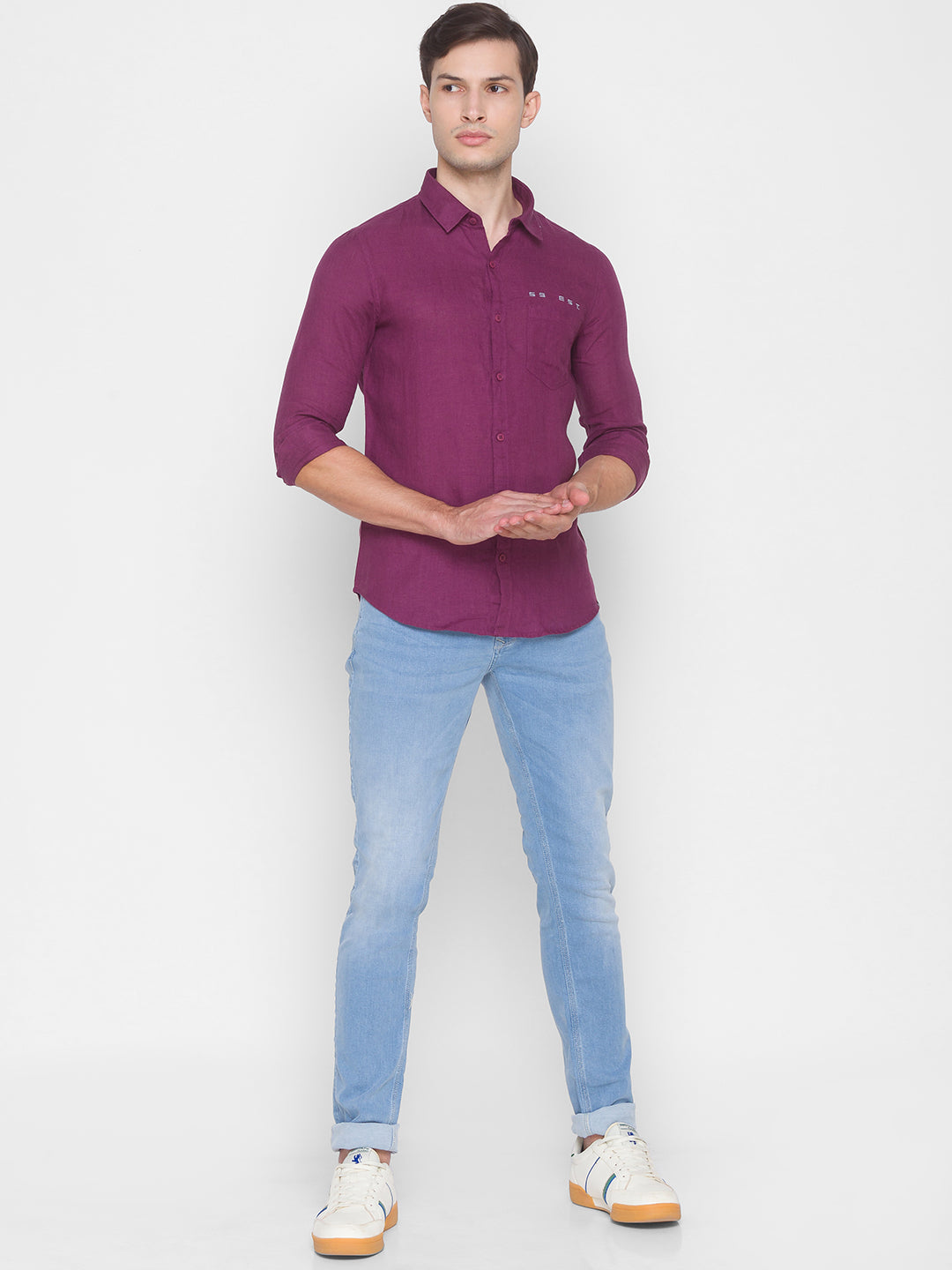 Spykar Slim Fit Purple Cotton Men Shirt