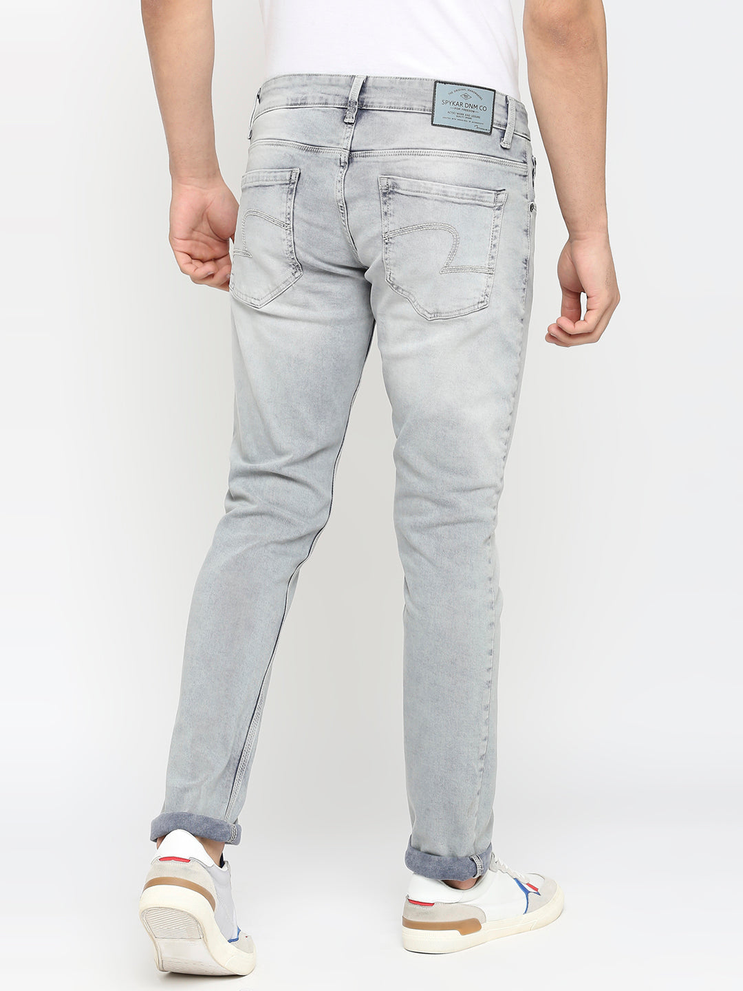 Spykar Light Grey Cotton Slim Fit Narrow Length Jeans For Men (Skinny)