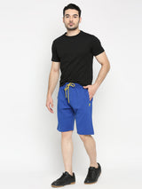 Men Premium Royal Blue Cotton Blend Shorts - Underjeans By Spykar