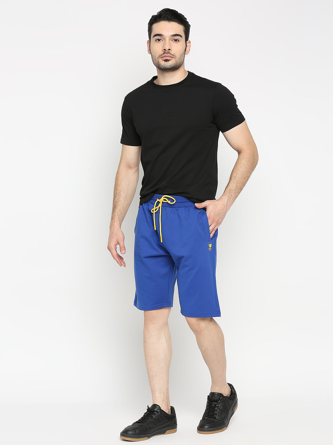 Men Premium Royal Blue Cotton Blend Shorts - Underjeans By Spykar
