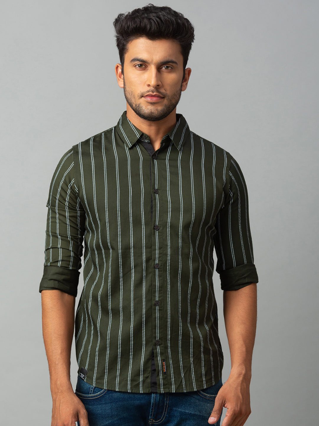 Spykar Men Green Cotton Slim Fit Shirt