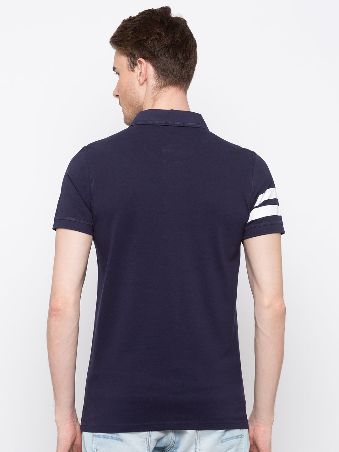 Spykar Men Blue Cotton Slim Fit Polo T-Shirt