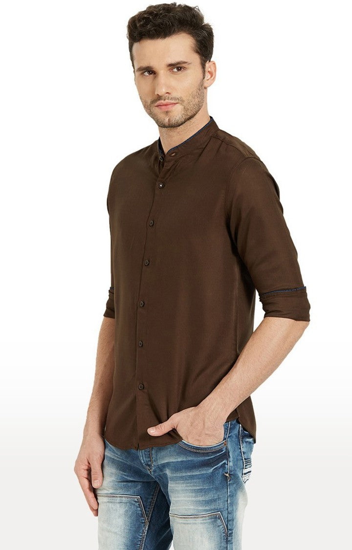 Spykar Men'S Brown Cotton Solid Casual Shirts